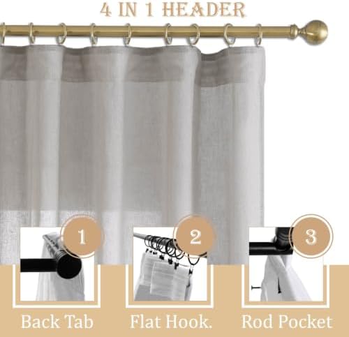 2 Panels Semi Sheer Linen Back Tab Curtains for Living Room, 72"W x