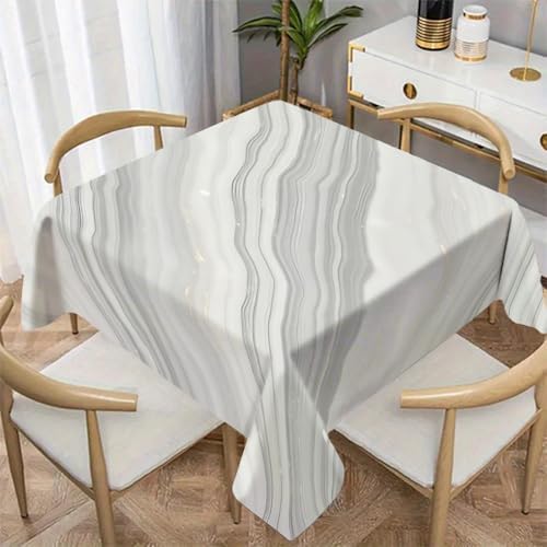 Gray Marble Texture Print Square Table Cloth, Waterproof Duty Vinyl