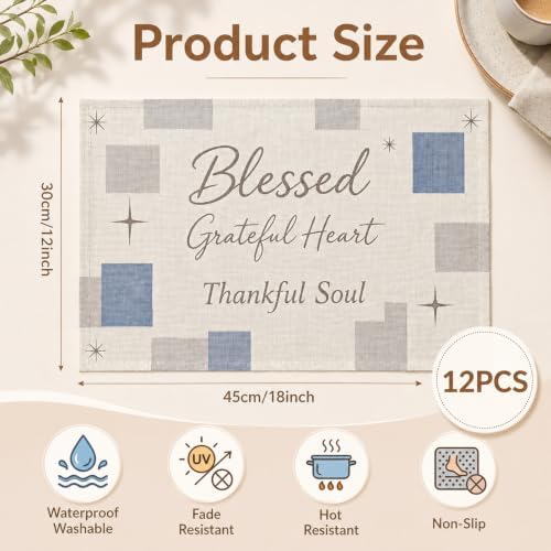 Placemats Set of 12 Linen Table Mats Washable Cloth Place Mats