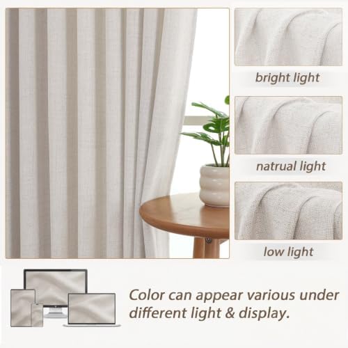 OWENIE Natural Pinch Pleated Linen Curtains 84 Inches Long 2 Panels