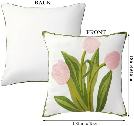Embroidered Boho Floral Pillow Covers 18x18 Set of 2 Pink