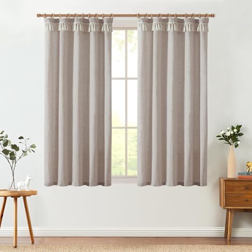 jinchan Linen Curtains for Living Room Bedroom Light Filtering Semi