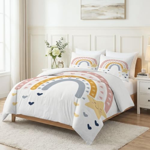 King Duvet Cover Set Soft Microfiber Nordic Countries Rainbow