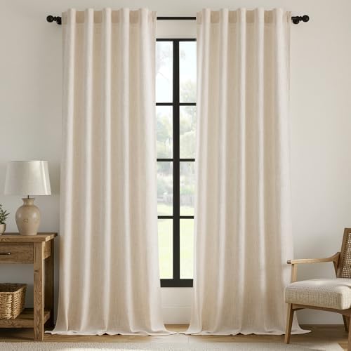 MIULEE Thick Linen Curtains, 42Wx96L, Cream Ivory Semi Sheer Linen