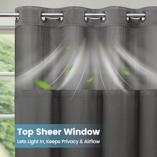 Ringless Waffle Shower Curtain with Snap in Liner Set, 71x74, Dark