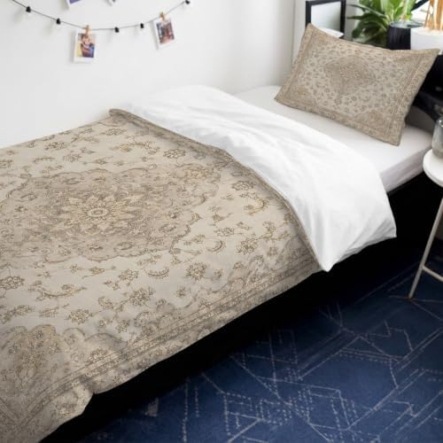 Beige Flowers Boho Duvet Cover Queen Size,Quilt Cover 90"x90" with