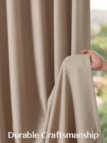 Linen Blend Blackout Curtains 84 Inch, Pinch Pleat Window Drapes with