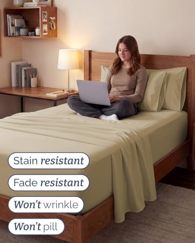 CGK Extra Deep Twin XL Sheet Set - 4pc College Dorm Room - Beige