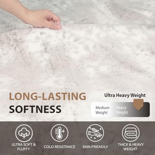 DEZ FURNISHINGS Reversible Faux Rabbit & Mink Fur Throw Blanket, Ultra