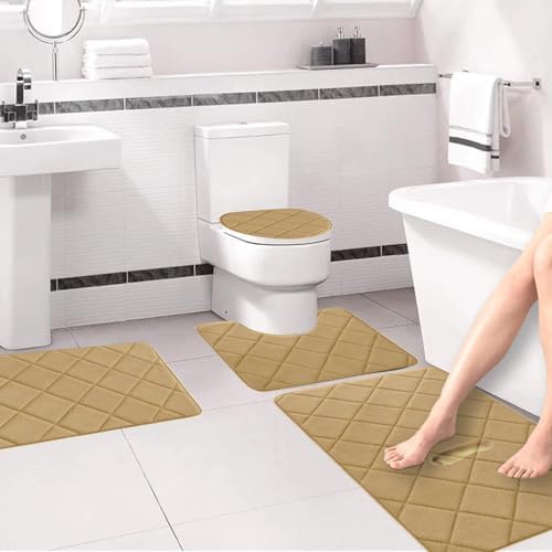 Bath Rugs Sets 4PCS, Memory Foam Bath Mat with Non-Slip Bottom, Super
