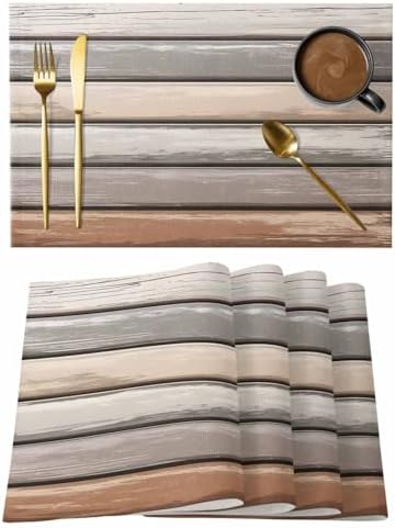 Placemats Set of 8, Brown Beige Stripes Woven Placemat, Linen Place