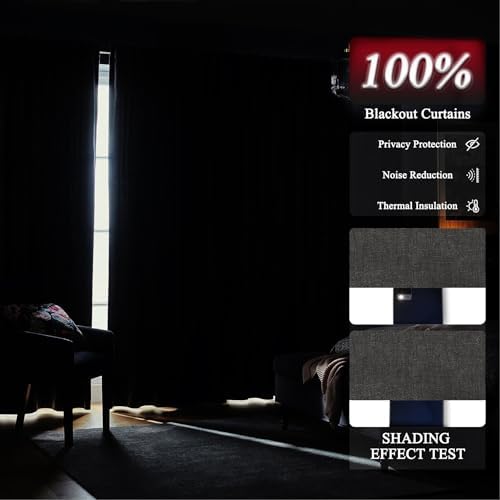 Fcosie 55" W x 84" L 100% Blackout Chenille Curtains for Bedroom &