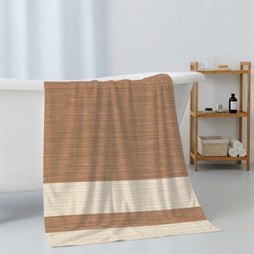 Bath Towels Set of 3 Orange Beige Linen Stripes Bath Towel Hand Towel