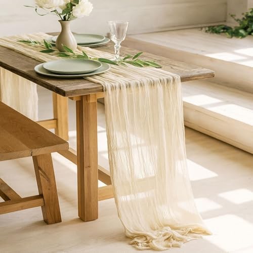 6 Pack Cheesecloth Table Runner 20 x 120 Inch Lvory Boho Gauze Cheese