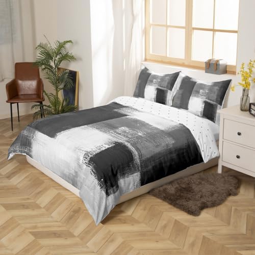 jejeloiu Grey Abstract Duvet Cover Queen Size Modern Art Bedding Set