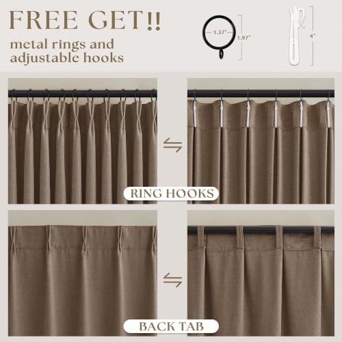 TWODRAPES 96 Inch Pinch Pleated Linen Curtains 2 Panels Set Light