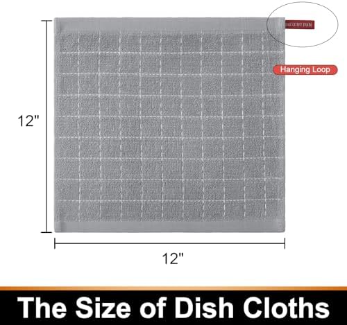 Mordimy Cotton Terry Checkered Dish Cloths, 12"x 12", 12 Pack, Light