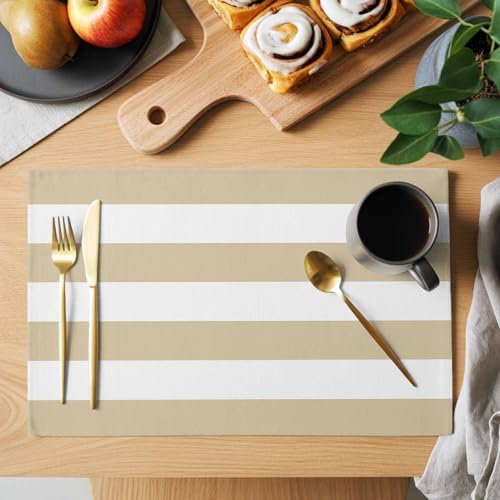 Round Placemats Set of 12 Beige Stripe Place Mats Rustic Neutral
