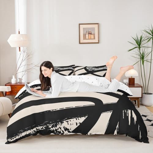 Feelyou Abstract Duvet Cover Kids Bedding Beige Grey Set Queen Size