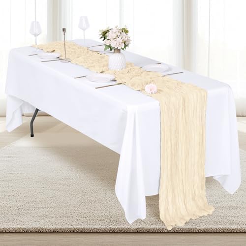 12 Pack Ivory Cheesecloth Table Runner 17x108 Inch Semi Sheer Boho