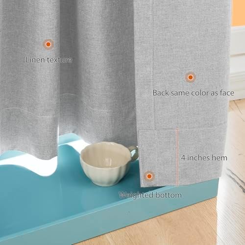Beige White Blackout Window Curtains 63 inches Long, Double Pleated