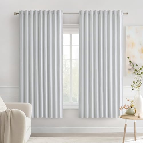 MIULEE Greyish White Back Tab Blackout Curtains 52x63 Inches Long 2