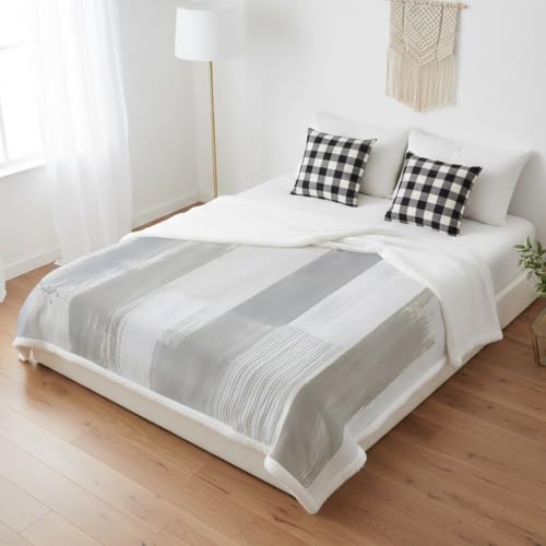 Taupe Paint Scrape Sherpa Fleece Blanket Abstract Minimalist Beige
