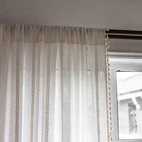 Boho Curtains Embroidery Linen Curtains 108 Inches Long 2 Pannels for