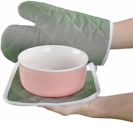Quilted Cotton Terry Cloth Oven Mitt, Pot Holder Grass Green Grey