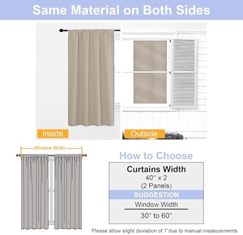 Simplebrand Biscotti Beige Blackout Curtains 72 Inch Length for