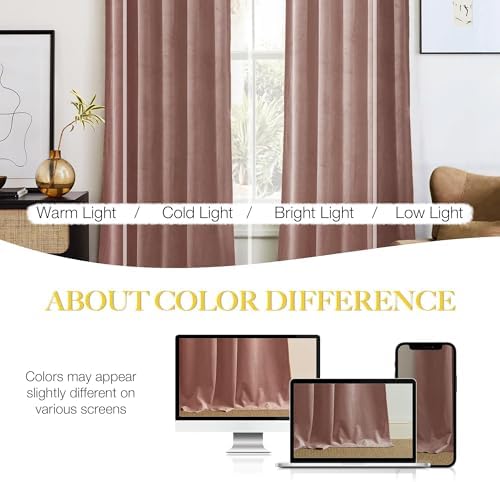 NICETOWN Dusty Pink Velvet Curtains for Backdrops, 120" Long