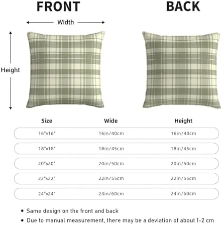 KiuLoam Sage Green Buffalo Plaid Tartan Print Pillow Covers 22x22 Inch