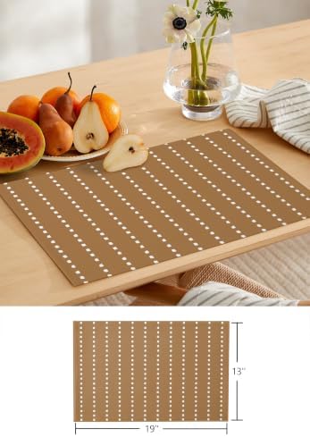Ticking Table Runner and Placemats Set of 4 Minimalist Greige Cotton