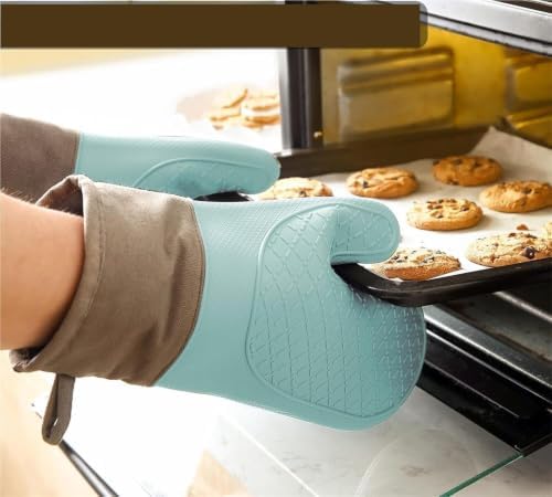 Oven Gloves 2 Pack, Silicone with Cotton Lining Kitchen Baking