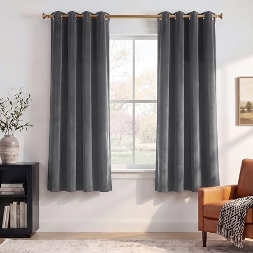 StangH Grey Velvet Curtains Grommet Kitchen Room Darkening 63 inch 2