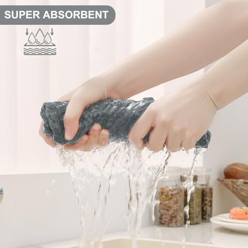 Homaxy 100% Cotton Terry Kitchen Towels(15" x 25", 4 Pack), Dark Grey