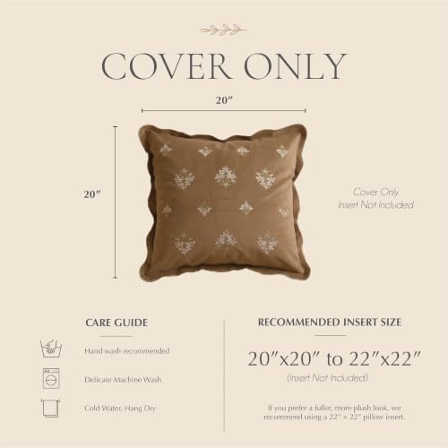 BlissBlush Throw Pillow Cover 20x20, Brown Velvet Decorative Pillow