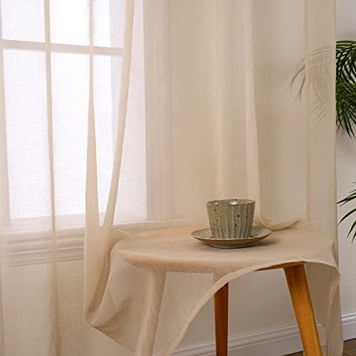 MIULEE Beige Semi Sheer Curtains Linen Textured Panels 54X96 Inches