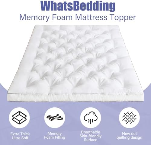 WhatsBedding 4 Inch Memory Foam Mattress Topper Queen for Back Pain