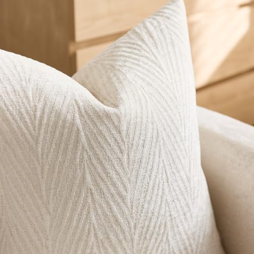 Throw Pillow Covers 20x20 Inch Set of 2, Textured Leaf Style, Beige