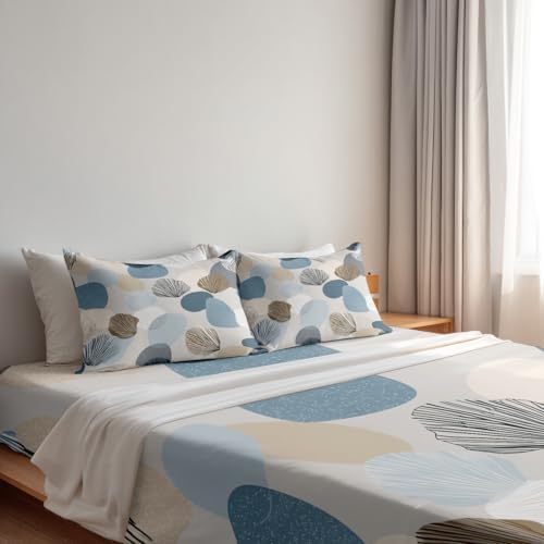 Shrahala Coastal Neutral Tones Queen 4 Piece Sheets Set, Shell Pebble