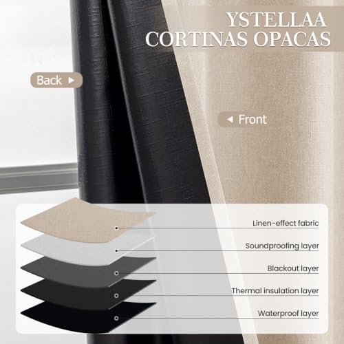 100% Blackout Curtains for Bedroom 108 Inch,2 Panels,Beige