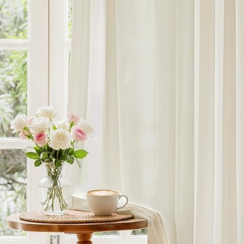 Beauoop Warm Beige Semi Sheer Curtains for Living Room 52x96 2 Panels