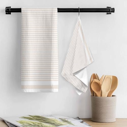 Stripes Kitchen Towels Set of 3, 18x30 Inch Abstract Beige Geometric