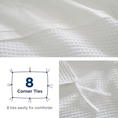 2Pcs 100% Egyptian Cotton Waffle Duvet Cover Set Twin 68 x 90, White