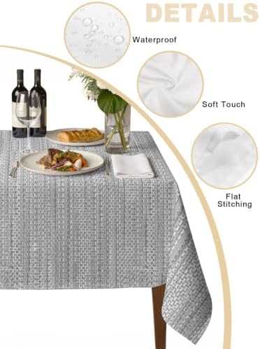 Light Gray Linen Texture Rectangle Tablecloth 60 x 120 Inches Rustic