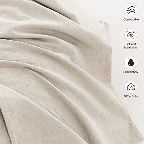 MOOMEE Pillowcase Set of 2 100% Washed Cotton Linen-Like Queen