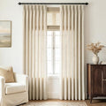 Beige Pinch Pleated Linen Curtains 120 inch Length 2 Panels for Living