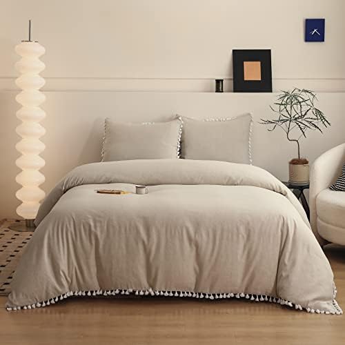 Simple&Opulence Linen Duvet Cover Set Queen, Linen Cotton Blend with