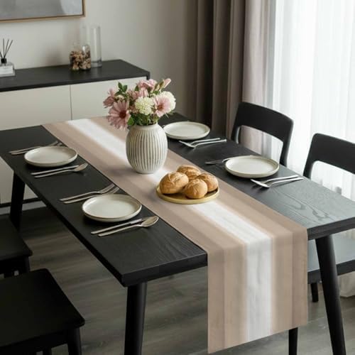 Beige Ombre Striped Table Runner 108 Inch Long Dresser Scarves Linen